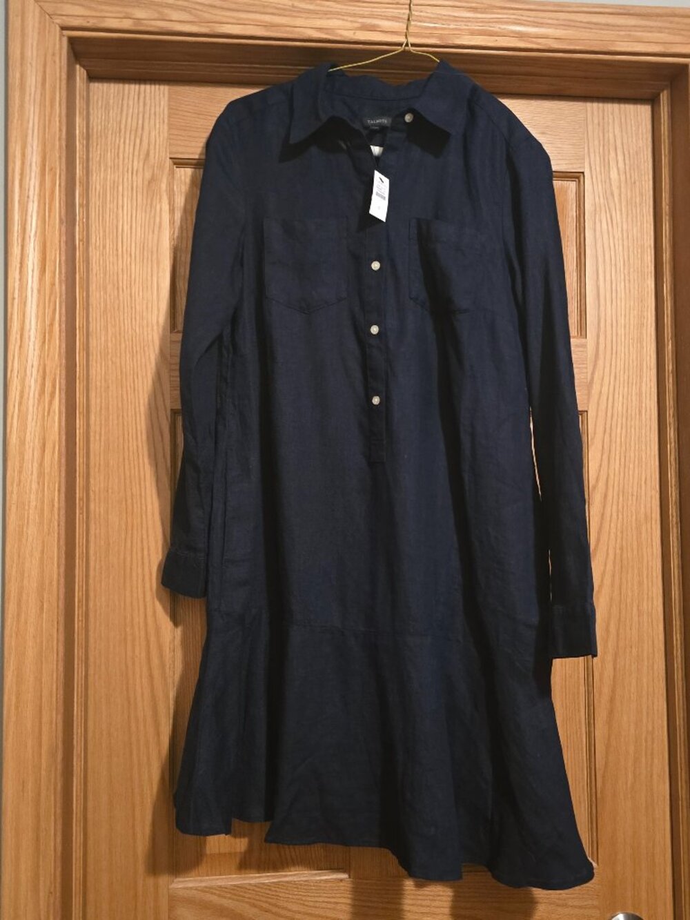 Talbots navy linen flounce dress size small - NWTs